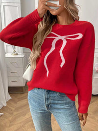 Bow Round Neck Long Sleeve Sweater 100100577001870 48 Seasonal Fashion Collections Jerry's Apparel 