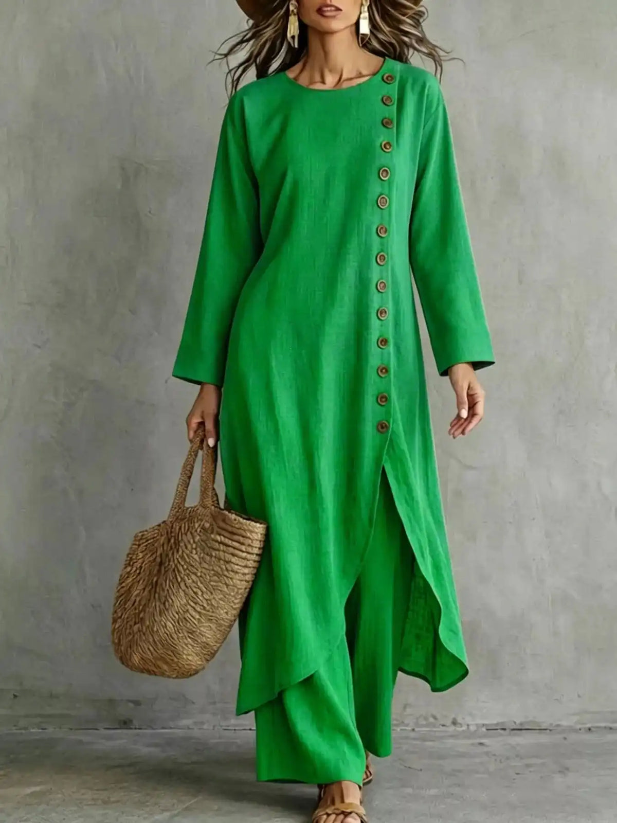 Full Size Side-Buttoned Longline Top and Pants Set Plus Size 101001327097524 51 Affordable Fashion Under $100 Jerry's Apparel 