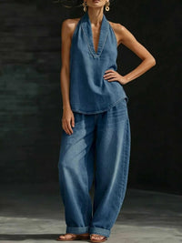 Full Size Halter Neck Top and Wide Leg Pants Plus Size 100100902768538 63 Affordable Fashion Under $100 Jerry's Apparel 