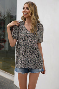 Ivy Lane Floral Notched Short Sleeve Blouse