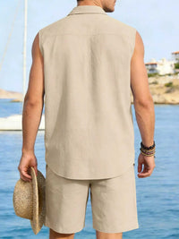 Men's Full Size Button Up Sleeveless Top and Shorts Plus Size 100400363418053 40 Men's Sets Jerry's Apparel 