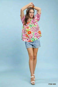 Umgee V-Neck Ruffle Trim Puff Sleeve Top 100100313981053 49 Affordable Fashion Under $100 Jerry's Apparel 