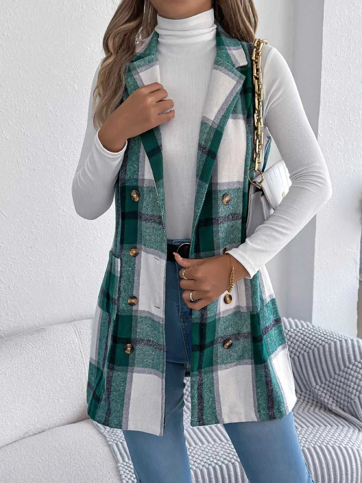 Plaid Double-Breasted Vest Coat 100100895699869 38 Affordable Fashion Under $100 Jerry's Apparel 