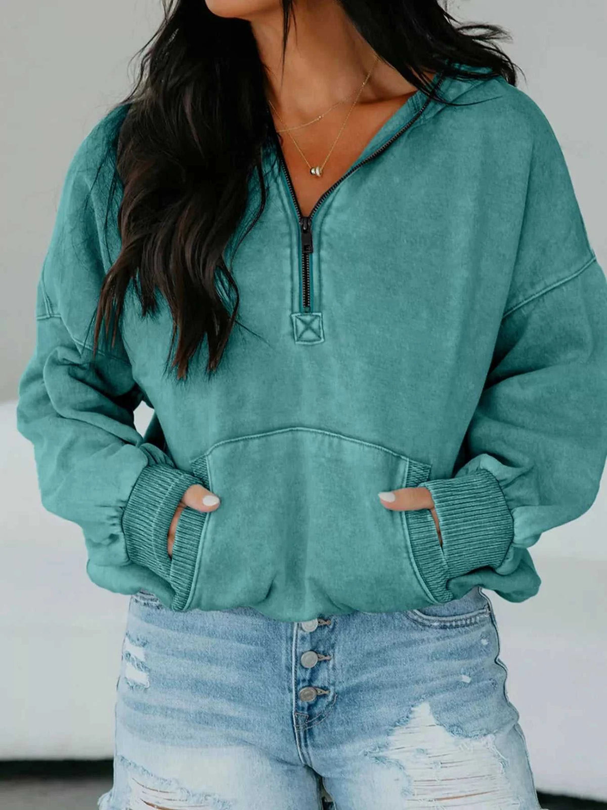 Half Zip Kangaroo Pocket Mineral Wash Baggy Hoodie 100100749285222 73 Affordable Fashion Under $100 Jerry's Apparel 