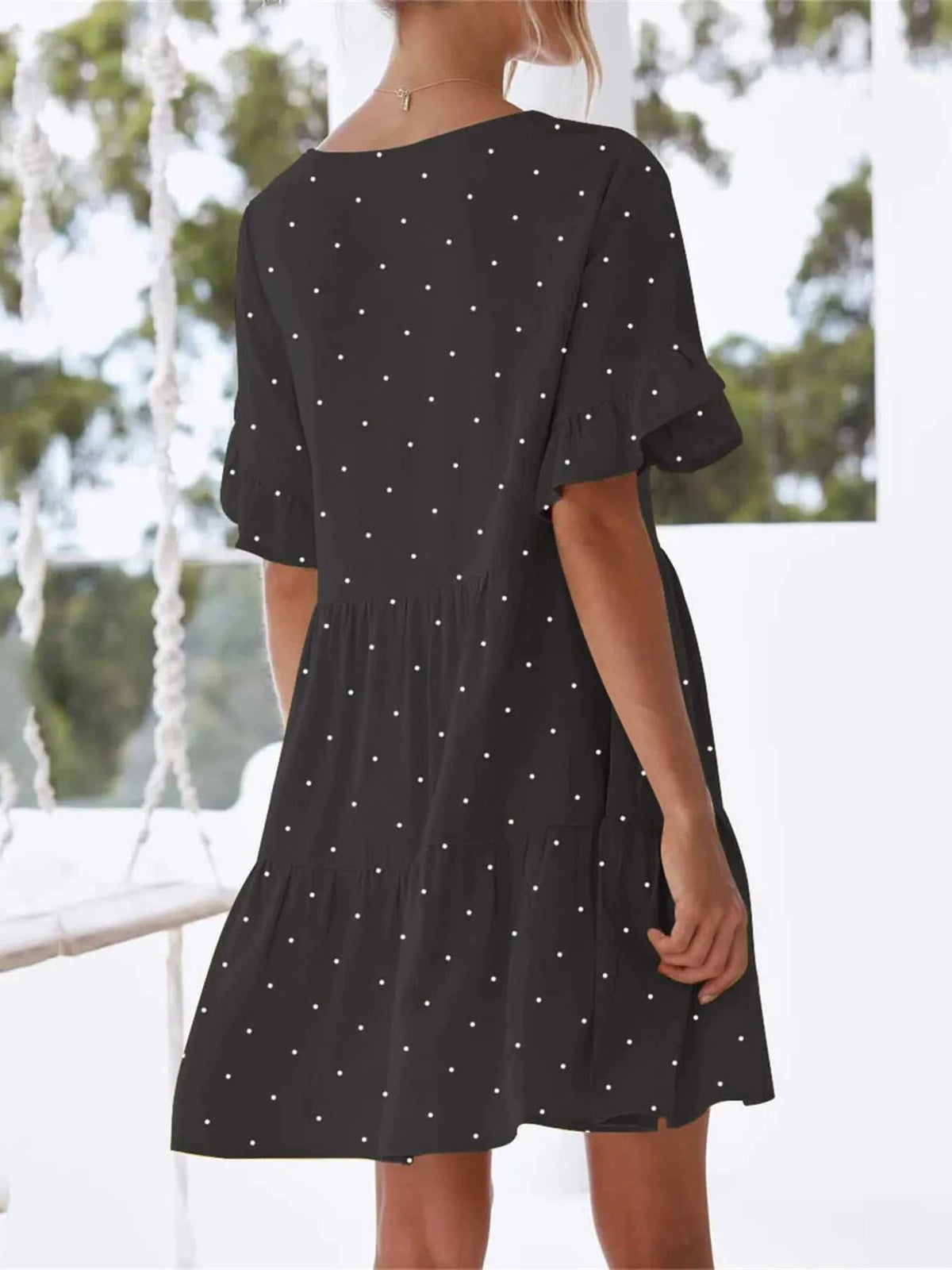 Polka Dot V-Neck Short Sleeve Mini Dress 100100568295398 24 Gifts for Her Jerry's Apparel 