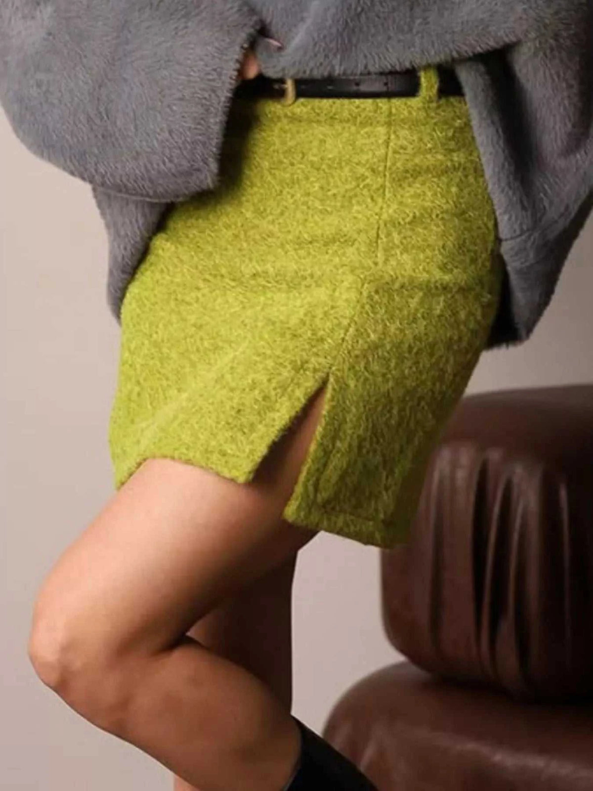 Textured Mini Skirt with Front Slit 100100891974020 42 Jerry's Apparel 