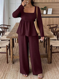 Plus Size Square Neck Long Sleeve Top and Pants Two-Piece Set 100100350212166 38 Affordable Fashion Under $100 Jerry's Apparel 
