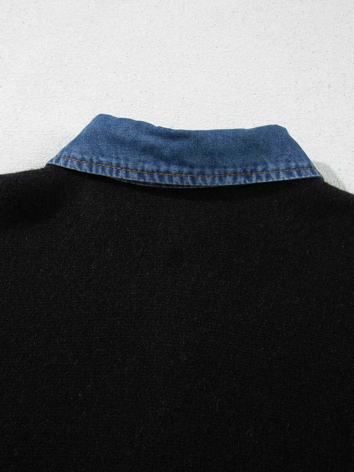 Denim Patchwork Collar Cuffed Casual Sweater 101002510428172 77 Women's Sweaters and Knitwear Jerry's Apparel 