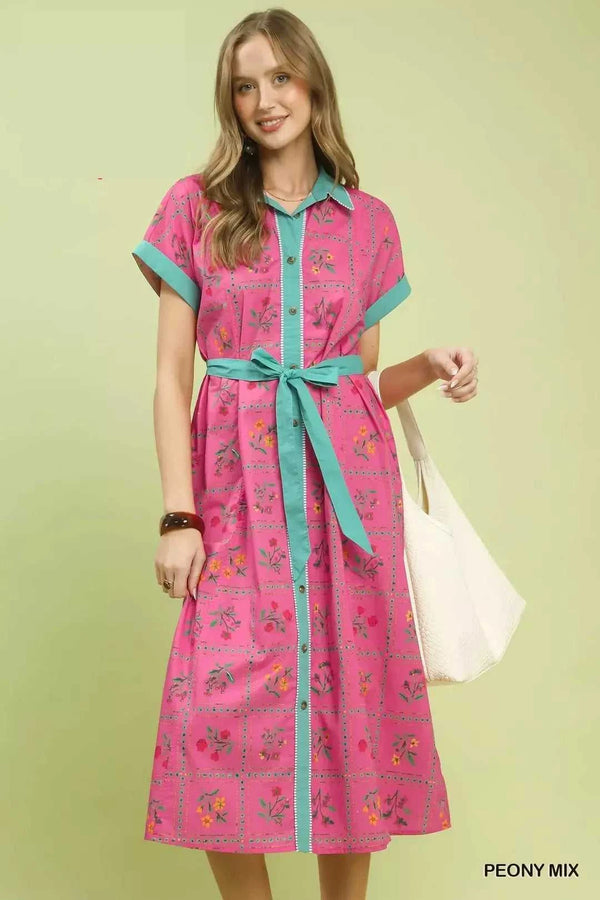 Umgee Mix Floral Button-Front Midi Dress 100100951291613 62 Affordable Fashion Under $100 Jerry's Apparel 