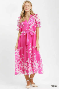 Umgee Floral Print Tie Waist Midi Dress with Side Pockets 100100836221705 66 Affordable Fashion Under $100 Jerry's Apparel 