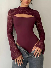 Lace Cut-out Flare Sleeve Bodysuit 100100328113938 32 Affordable Fashion Under $100 Jerry's Apparel 