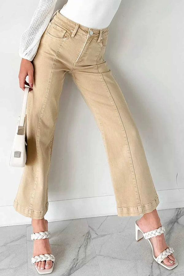 Solid Color Seamed Center Wide Leg Cropped Jeans 100100258566927 77 Affordable Fashion Under $100 Jerry's Apparel 