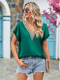 Mandy V-Neck Cuffed Blouse