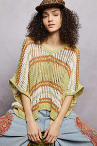 POL Openwork Lightweight Striped V-Neck Knit Top 100100195051642 59 Affordable Fashion Under $100 Jerry's Apparel 