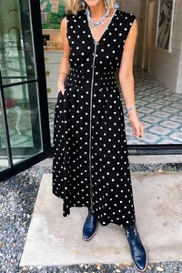 Polka Dot Zipper Front Midi Dress 100100529252916 67 Gifts for Her Jerry's Apparel 