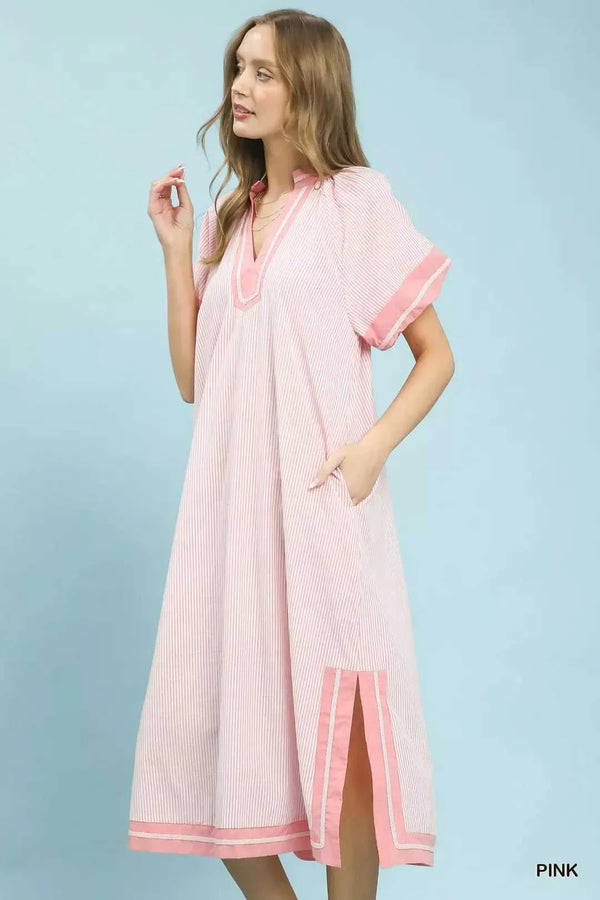 Umgee Pinstripe Contrast Trim Midi Dress 100100135191613 66 Affordable Fashion Under $100 Jerry's Apparel 