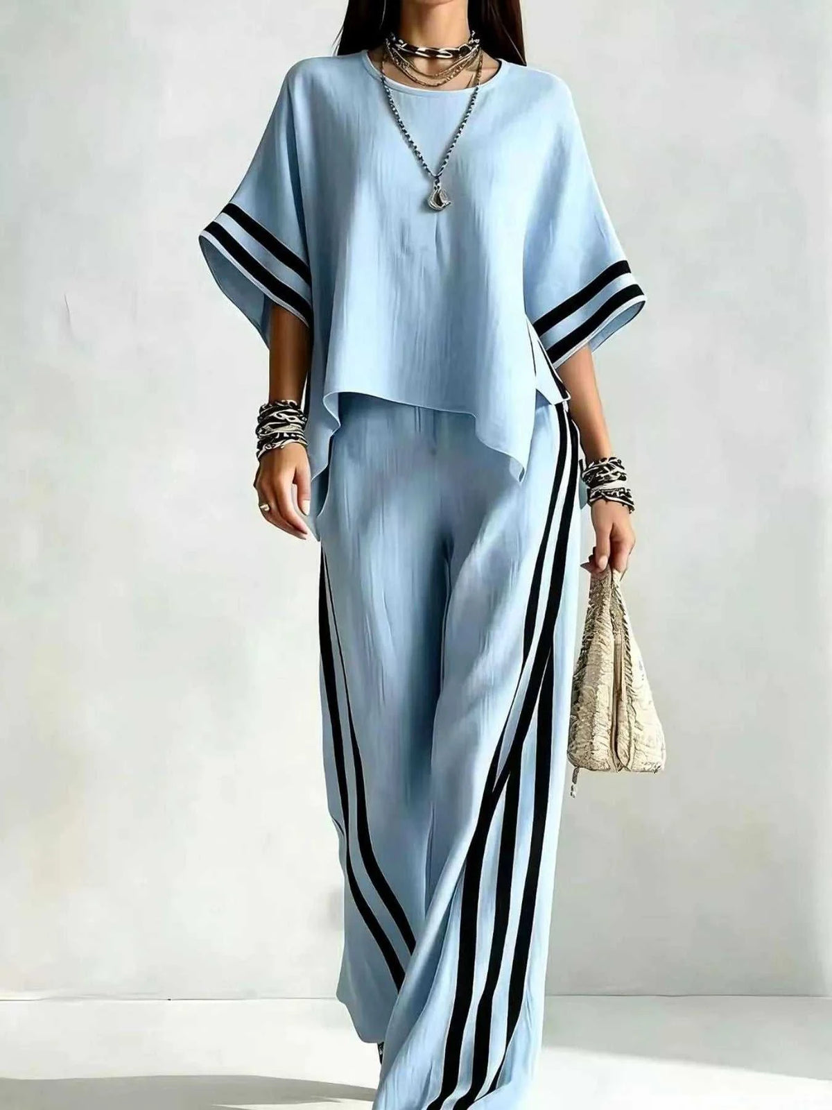 Full Size Striped 3/4 Sleeve Top and Pants Set Plus Size 100100536738570 39 Affordable Fashion Under $100 Jerry's Apparel 