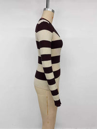 Striped Ribbed Knit Long Sleeve Sweater 100100411888212 40 Women's Sweaters and Knitwear Jerry's Apparel 
