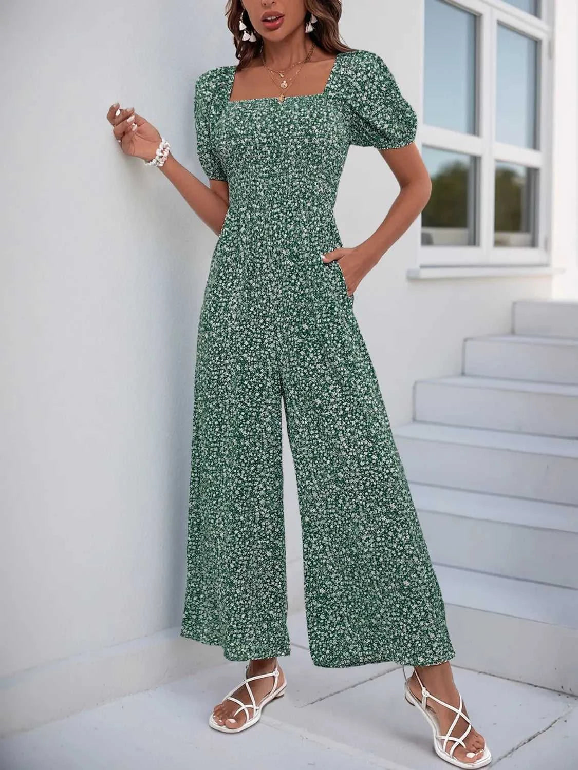 Printed Square Neck Puff Sleeve Jumpsuit 100100619721006 31 Affordable Fashion Under $100 Jerry's Apparel 