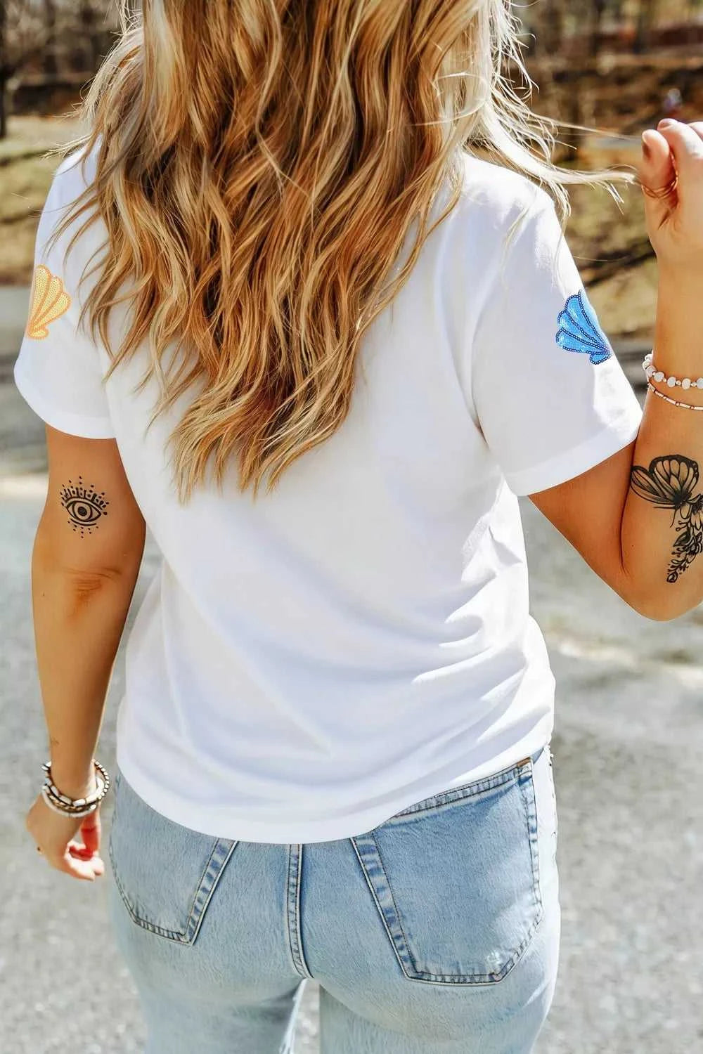 Sequin Shell Graphic Summer Loose T Shirt 100100333002381 36 Affordable Fashion Under $100 Jerry's Apparel 