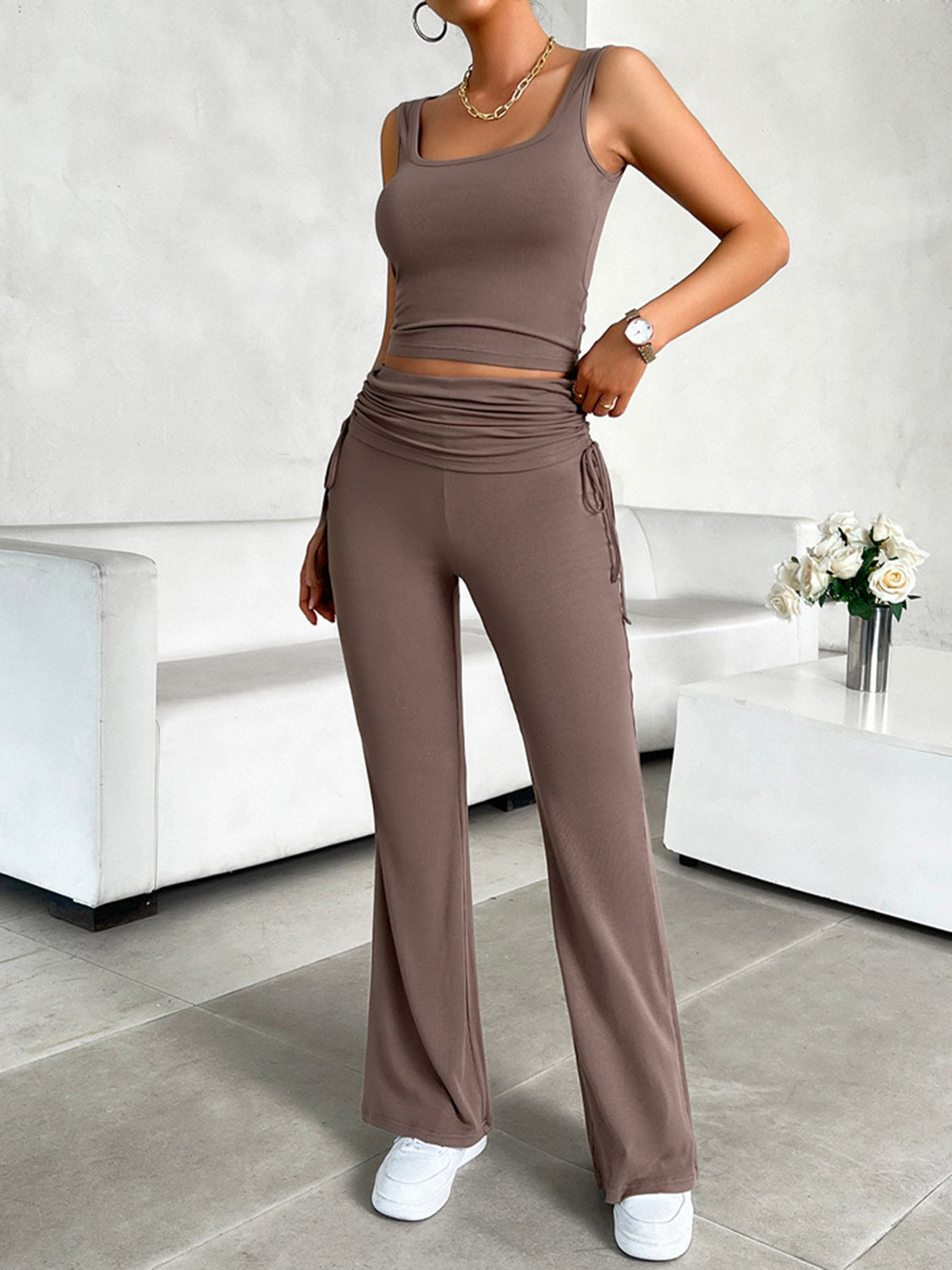 Devine Square Neck Tank and Drawstring Pants Set