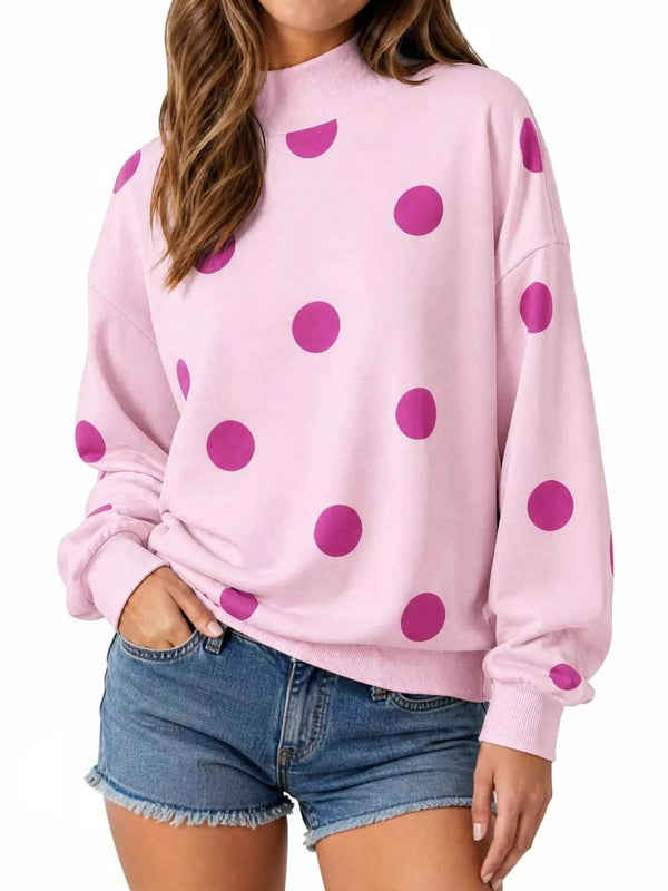 Mock Neck Polka Dot Print Oversized Sweatshirt 101001964332461 52 Affordable Fashion Under $100 Jerry's Apparel 