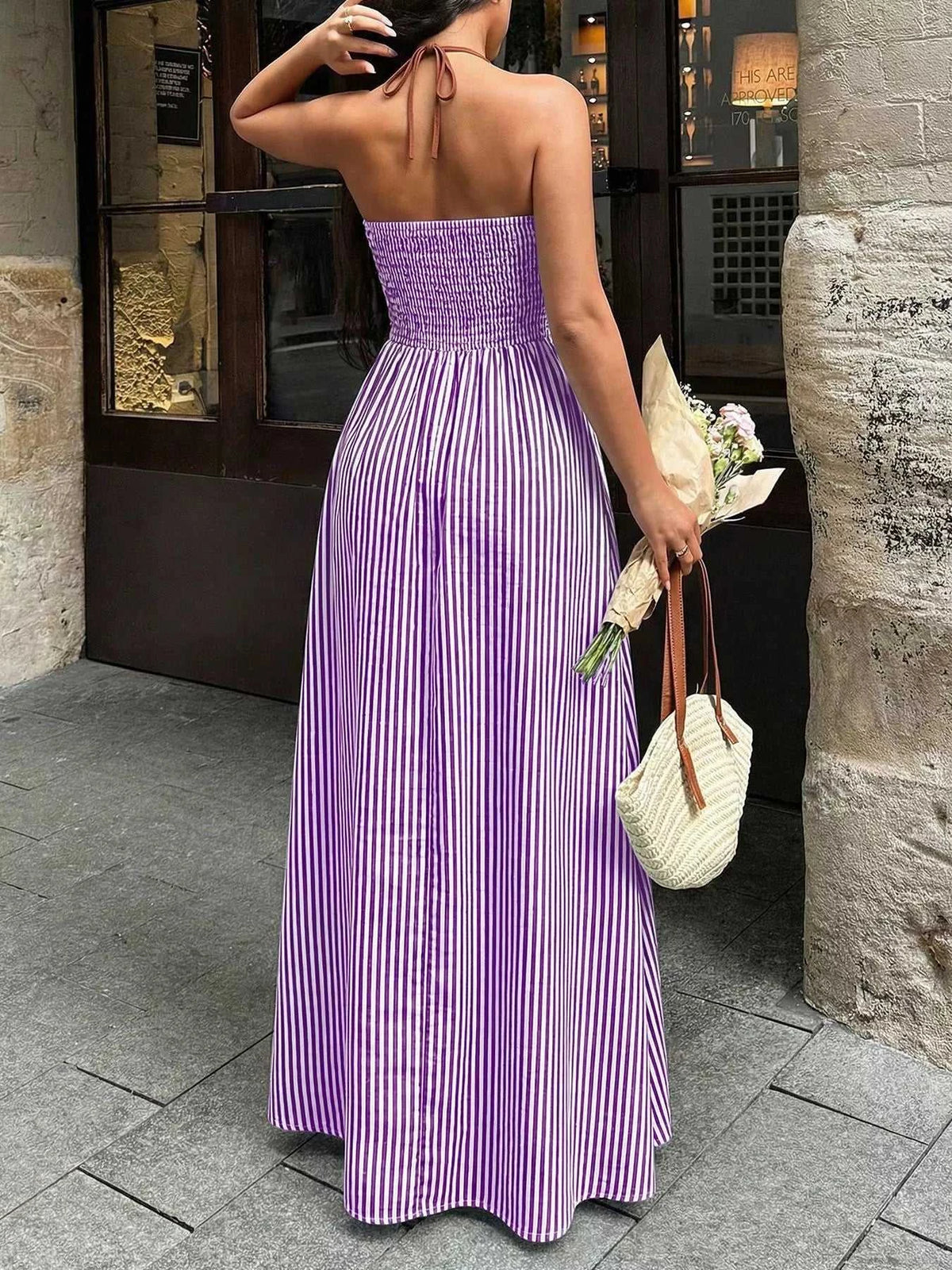 Striped Halter Neck Maxi Dress 100100040801006 34 Affordable Fashion Under $100 Jerry's Apparel 