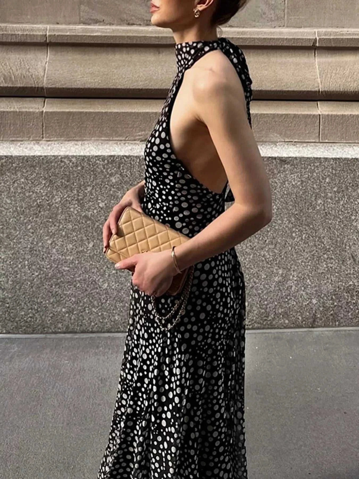 Halter Neck Polka Dot Maxi Dress 100100990656579 68 Affordable Fashion Under $100 Jerry's Apparel 