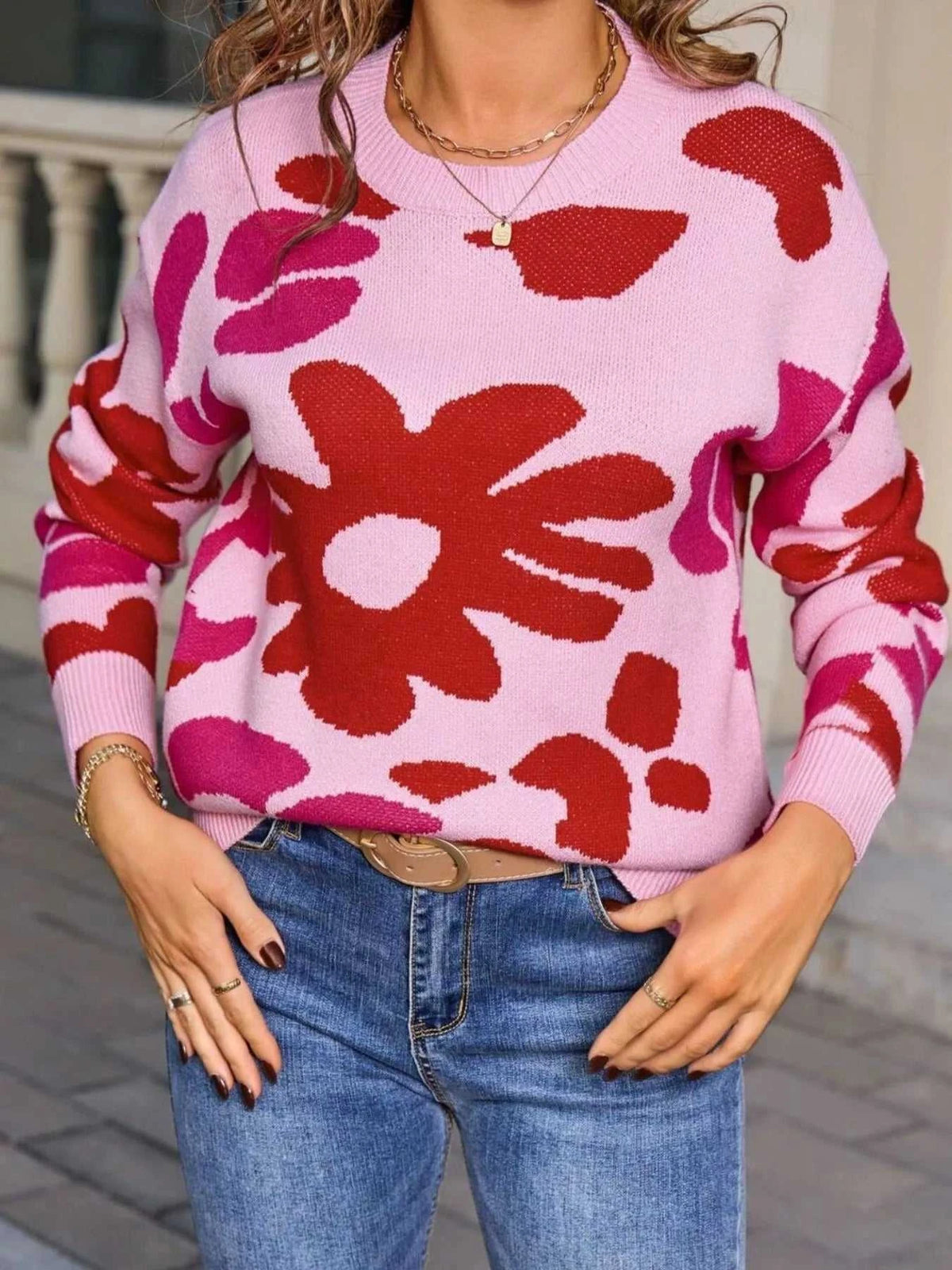 Floral Crew Neck Long Sleeve Sweater 100100117125367 47 Affordable Fashion Under $100 Jerry's Apparel 