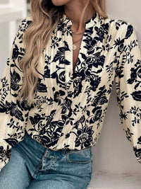 Perfee Printed Notched Long Sleeve Shirt 100100813001238 35 Affordable Fashion Under $100 Jerry's Apparel 