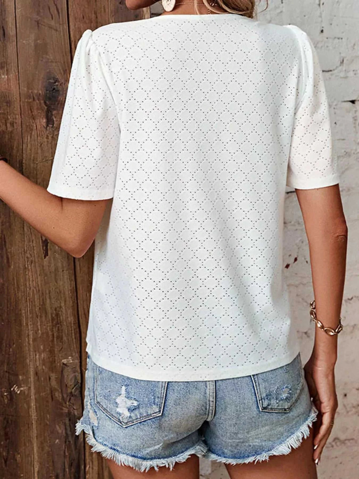 Eyelet Lace Detail Short Sleeve Blouse 100100716919082 31 Affordable Fashion Under $100 Jerry's Apparel 