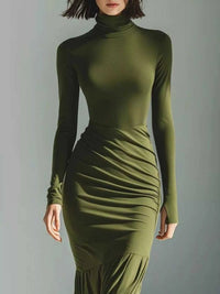 Full Size Slit Turtleneck Ruched Bodycon Mermaid Dress Plus Size 101001810997741 41 Affordable Fashion Under $100 Jerry's Apparel 