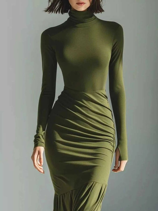 Full Size Slit Turtleneck Ruched Bodycon Mermaid Dress Plus Size 101001810997741 41 Affordable Fashion Under $100 Jerry's Apparel 
