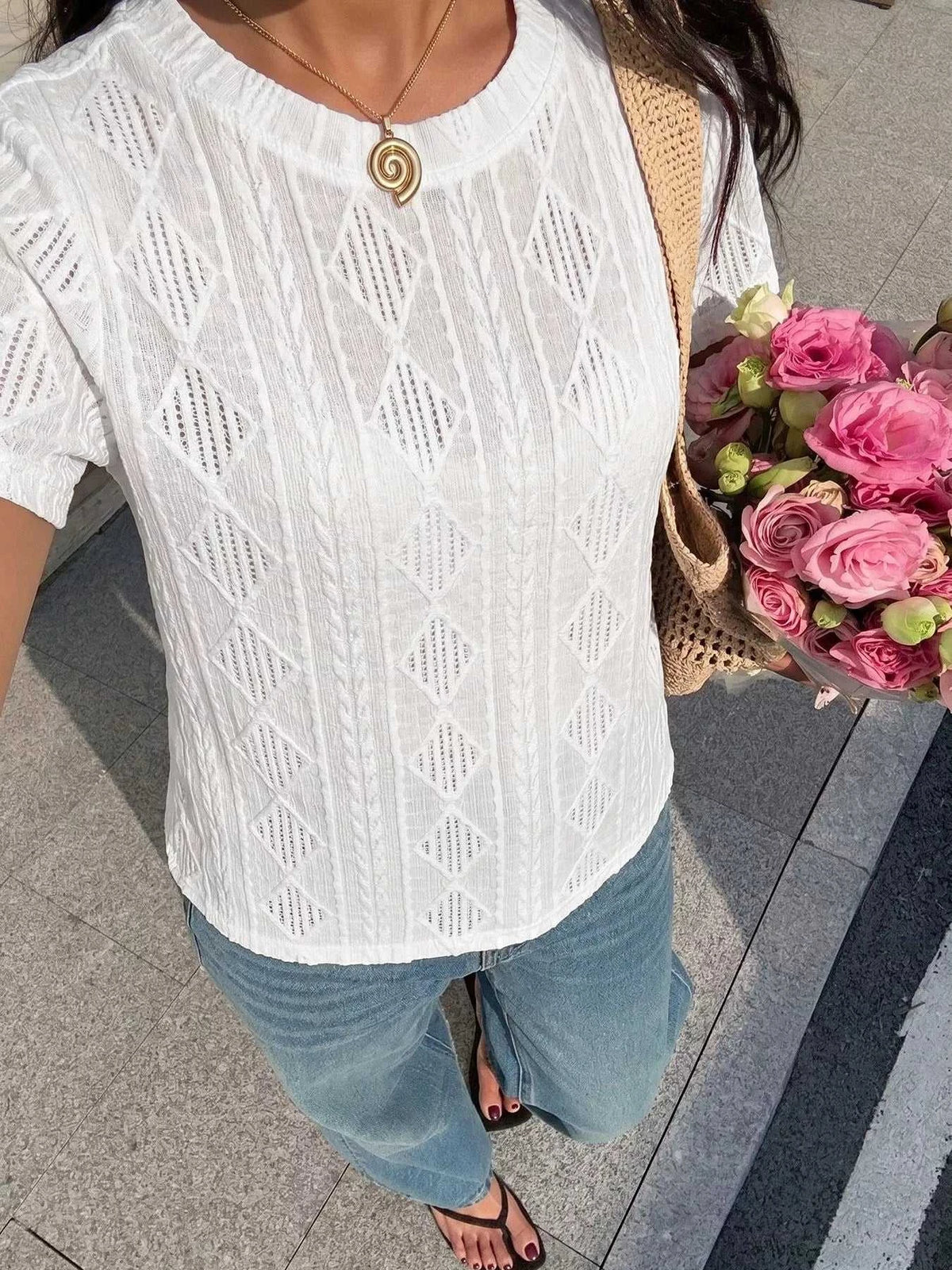 Textured Bow Back Knit T-Shirt 100100804231271 27 Women's T-shirts Affordable Fashion Under $100 Jerry's Apparel 