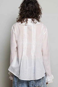 POL Woven Lace Trim Pintuck Button-Down Shirt 100100784961327 66 Affordable Fashion Under $100 Jerry's Apparel 