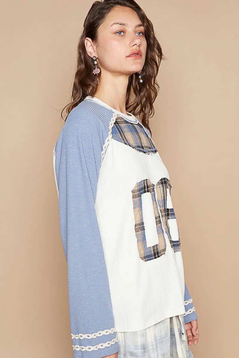 POL Plaid Number 06 Raglan Sleeve T-Shirt