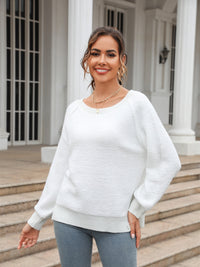 Angel Wings Round Neck Ribbed Trim Sweater