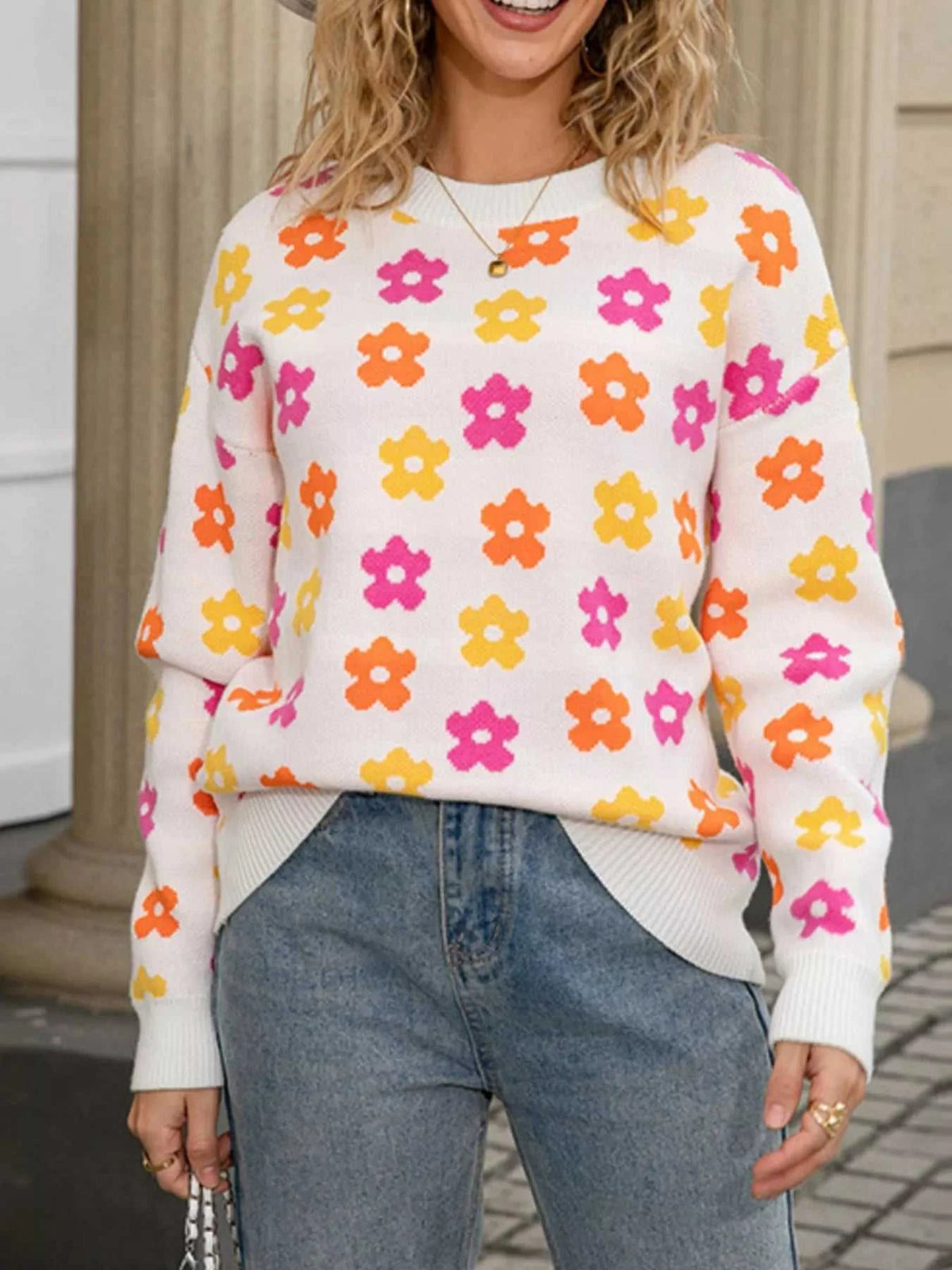 Floral Crew Neck Sweater 100100205302483 49 Gifts for Her Jerry's Apparel 