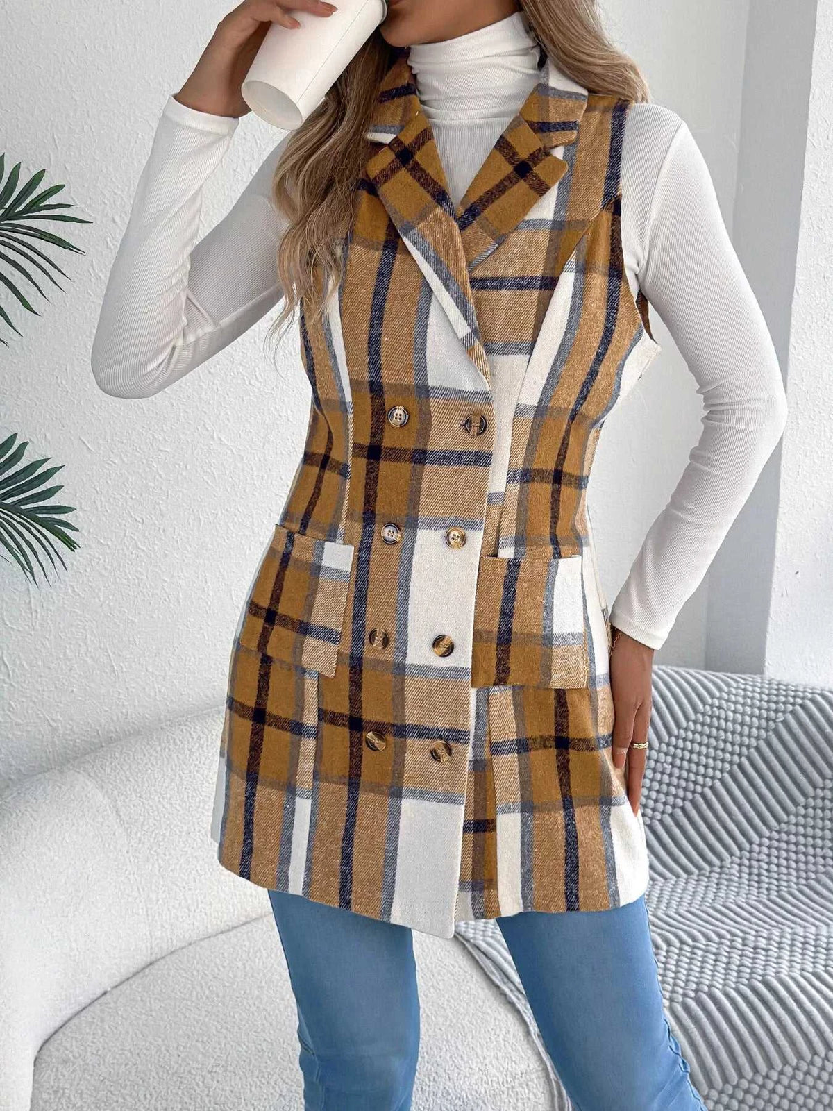 Plaid Double-Breasted Vest Coat 100100895699869 38 Affordable Fashion Under $100 Jerry's Apparel 