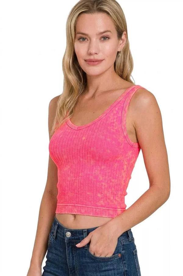Zenana Washed Ribbed Seamless Cropped V-neck Tank Top 100100011441489 23 Affordable Fashion Under $100 Jerry's Apparel 
