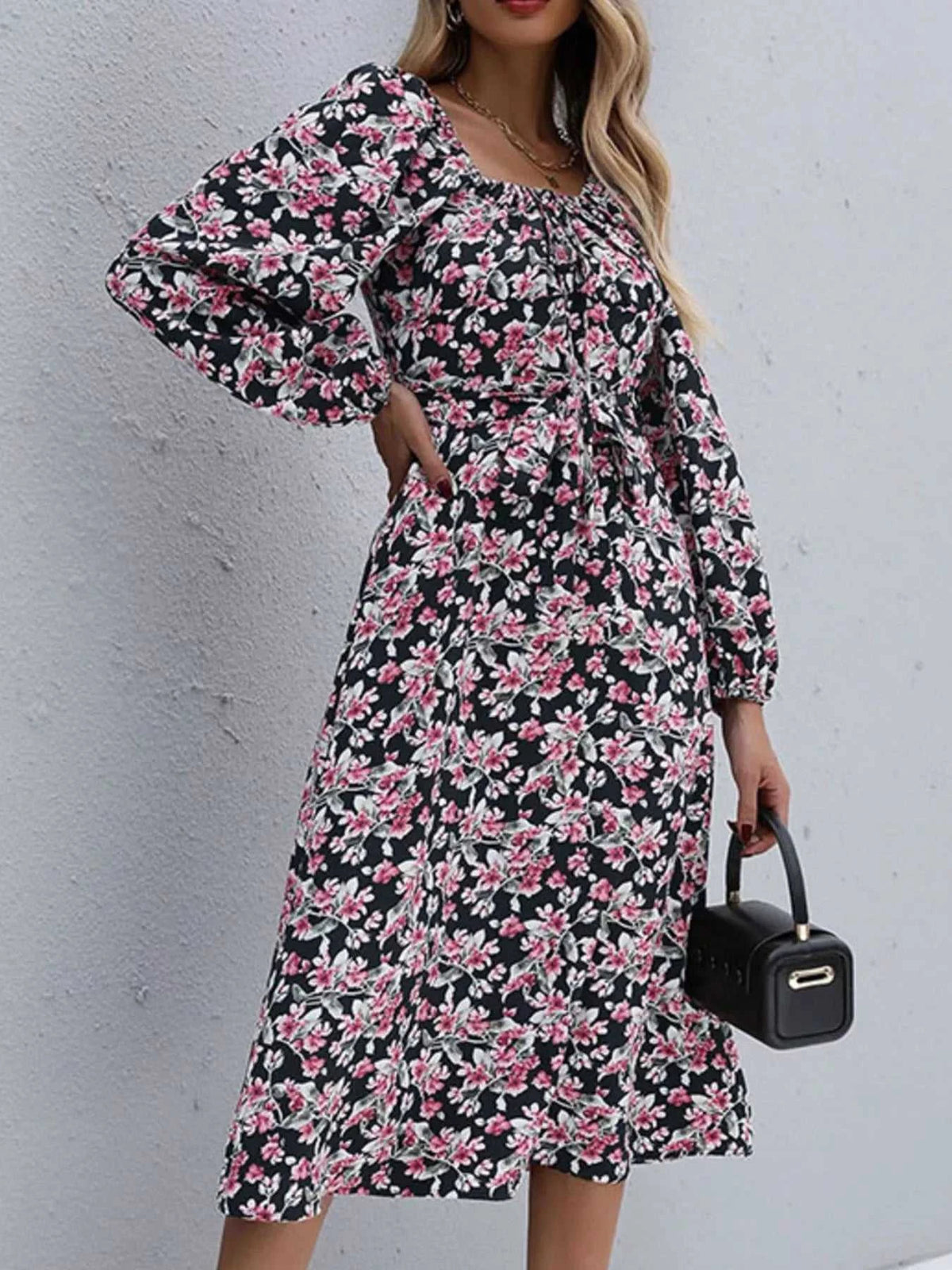 Floral Print Long Sleeve Midi Dress 100100182226731 33 Affordable Fashion Under $100 Jerry's Apparel 