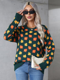 Angel Wings Maple Leaf Round Neck Long Sleeve Sweater