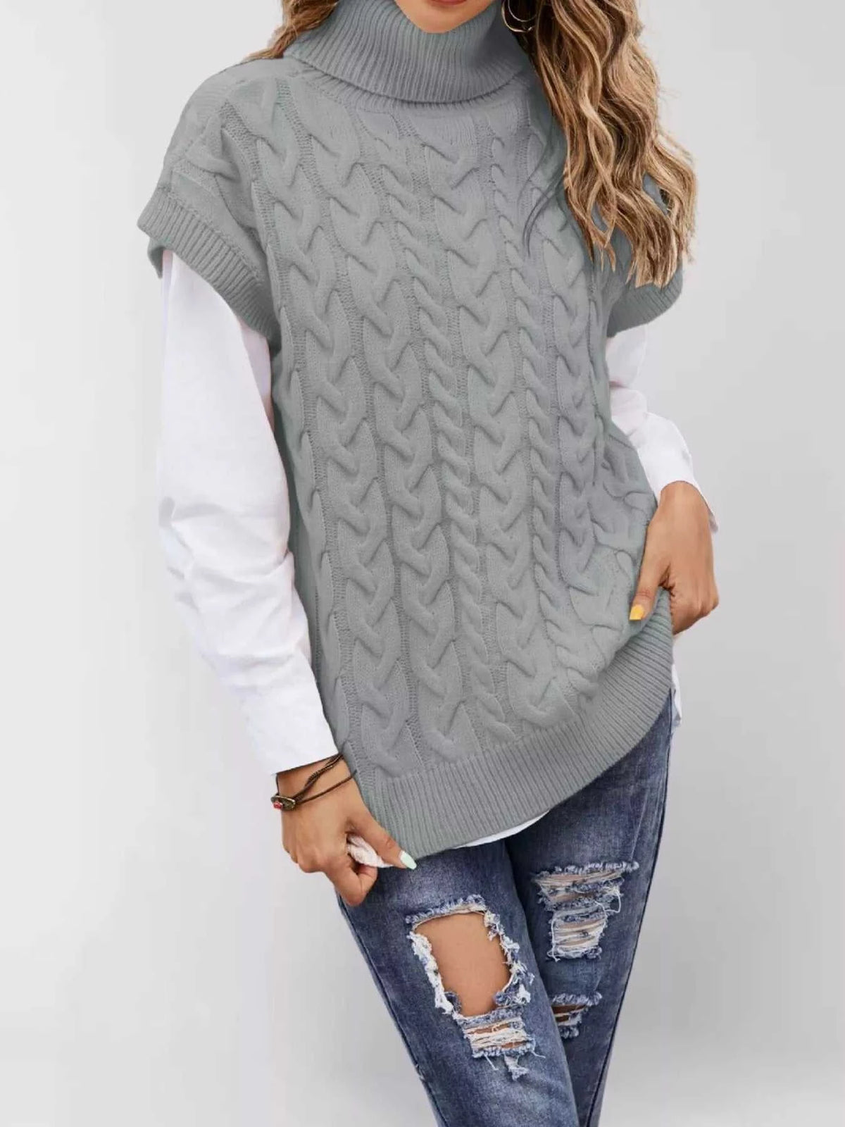 Chunky Knit Turtleneck Cap Sleeve Sweater 100100761483880 45 Affordable Fashion Under $100 Jerry's Apparel 