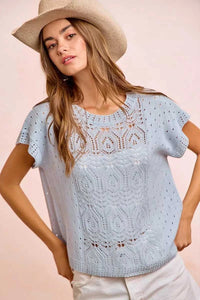 BiBi Washed Eyelet Short Sleeve Breathable Knit Top 100100212911752 43 Affordable Fashion Under $100 Jerry's Apparel 