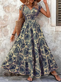 Full Size Printed V-Neck Tiered Maxi Dress Plus Size 100100096069770 30 Affordable Fashion Under $100 Jerry's Apparel 