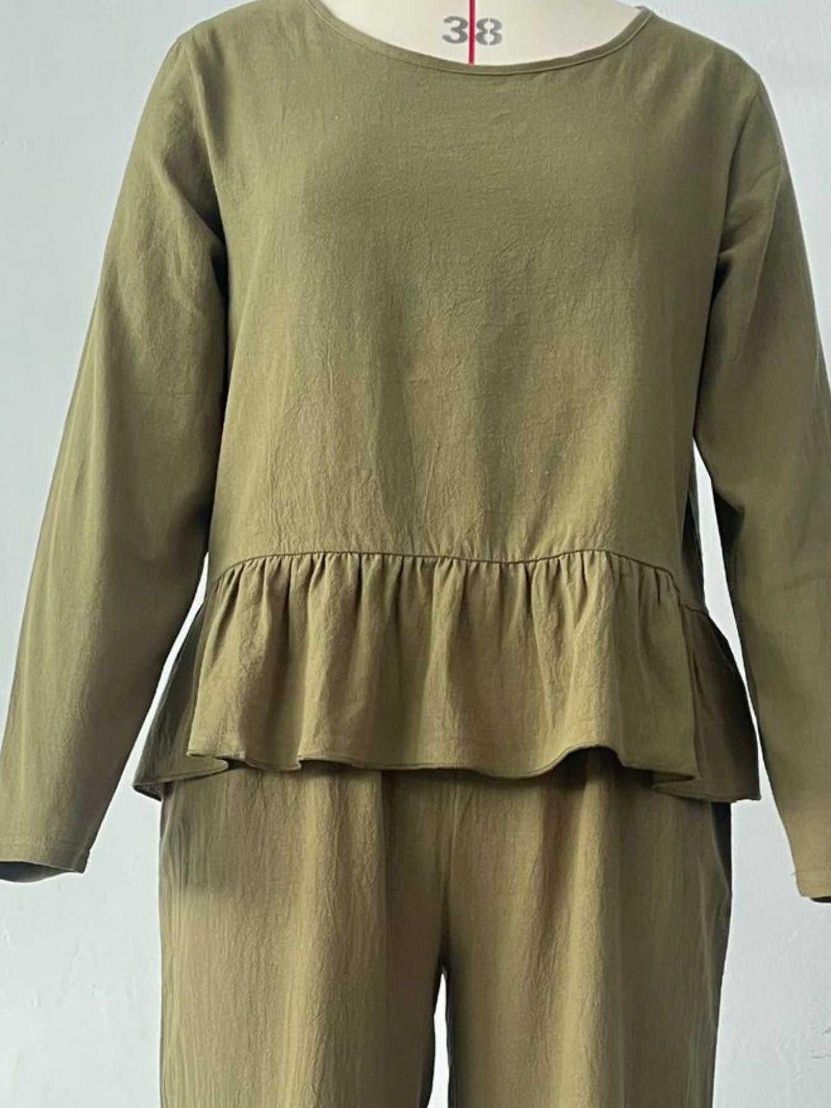 Full Size Ruffled Hem Long Sleeve Top and Pants Set Plus Size 100100344916700 44 Affordable Fashion Under $100 Jerry's Apparel 