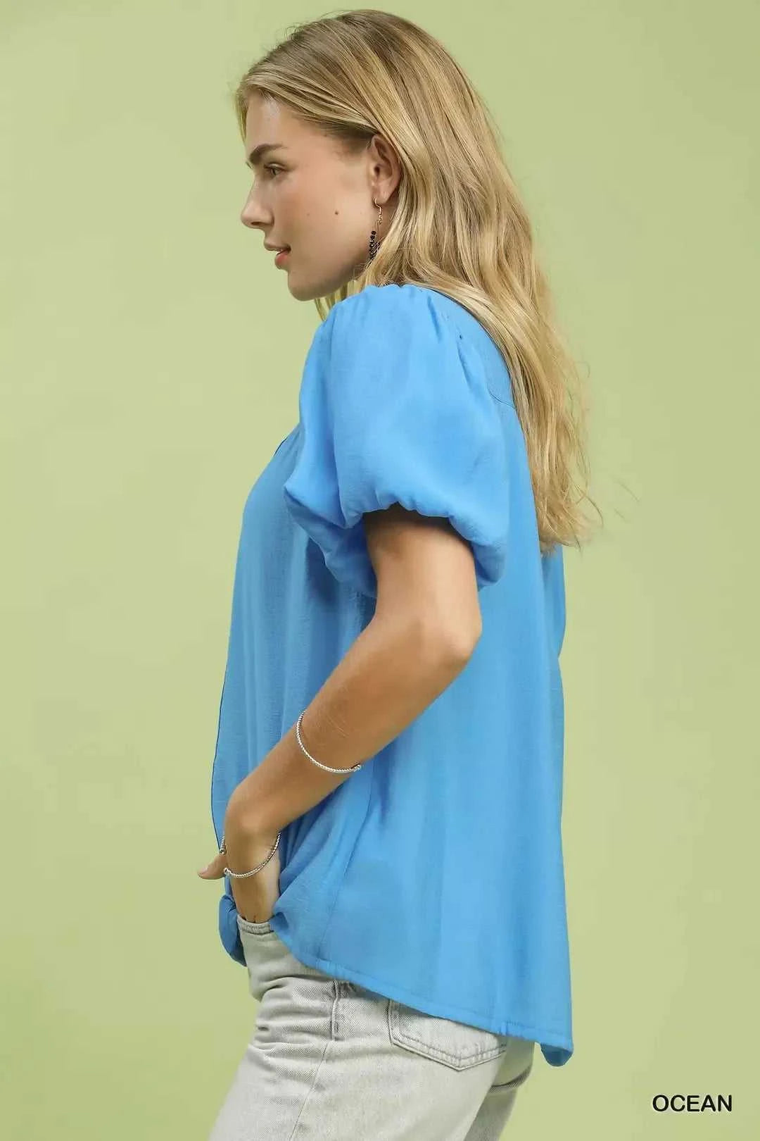 Umgee Button-Down Puff Sleeve Shirt 100100018371117 49 Affordable Fashion Under $100 Jerry's Apparel 