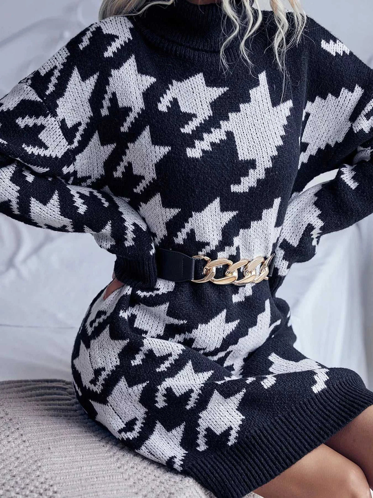 Houndstooth Pattern Turtleneck Sweater Dress 100100643736107 33 Affordable Fashion Under $100 Jerry's Apparel 