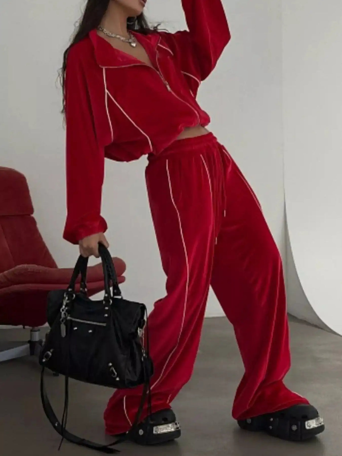 Zip Up Long Sleeve Top and Pants Set 100100041239879 73 Affordable Fashion Under $100 Jerry's Apparel 