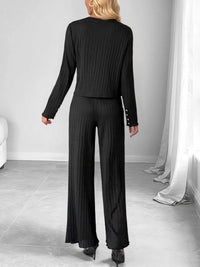 Ribbed Knit Cardigan & Wide Leg Pants Set 100100878127832 56 Affordable Fashion Under $100 Jerry's Apparel 